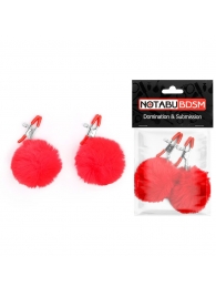 Зажимы для сосков с красным пушком - Notabu - купить с доставкой в Воронеже