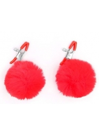 Зажимы для сосков с красным пушком - Notabu - купить с доставкой в Воронеже