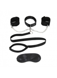 Чёрный ошейник с наручниками и поводком Collar Cuffs   Leash Set - Lux Fetish - купить с доставкой в Воронеже