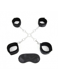 Комплект из 4 чёрных манжет и крестообразного соединителя - Lux Fetish - купить с доставкой в Воронеже