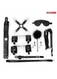 Большой набор БДСМ в черном цвете: маска, кляп, зажимы, плётка, ошейник, наручники, оковы, щекоталка, фиксатор - Notabu - купить с доставкой в Воронеже