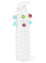 Закрытая прозрачная насадка на пенис с выпуклостями и отростком - 12 см. - Erowoman-Eroman - в Воронеже купить с доставкой