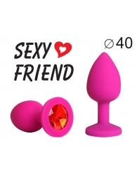 Ярко-розовая анальная пробка с красным кристаллом - 9,5 см. - 1137 - купить с доставкой в Воронеже