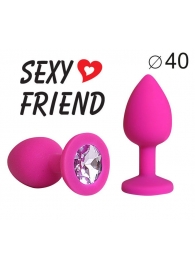 Ярко-розовая анальная пробка с сиреневым кристаллом - 9,5 см. - 1137 - купить с доставкой в Воронеже