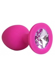 Ярко-розовая анальная пробка с сиреневым кристаллом - 9,5 см. - 1137 - купить с доставкой в Воронеже