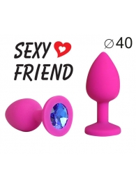 Ярко-розовая анальная пробка с синим кристаллом - 9,5 см. - 1137 - купить с доставкой в Воронеже