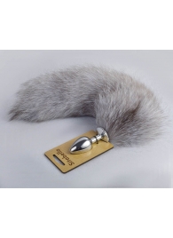 Серебристая анальная пробка с натуральным хвостиком - Sitabella - купить с доставкой в Воронеже