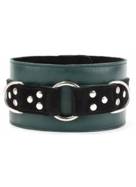 Изумрудный широкий ошейник Ladys Arsenal с замшевыми вставками - БДСМ Арсенал - купить с доставкой в Воронеже
