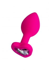 Розовая анальная втулка Diamond Heart с прозрачным кристаллом - 7 см. - ToyFa - купить с доставкой в Воронеже