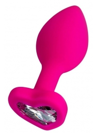 Розовая анальная втулка Diamond Heart с прозрачным кристаллом - 7 см. - ToyFa - купить с доставкой в Воронеже