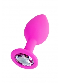 Розовая анальная втулка Brilliant с прозрачным кристаллом - 7 см. - ToyFa - купить с доставкой в Воронеже