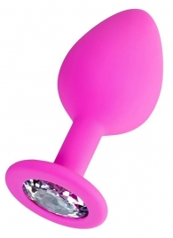 Розовая анальная втулка Brilliant с прозрачным кристаллом - 8 см. - ToyFa - купить с доставкой в Воронеже