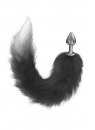 Серебристая анальная пробка с черным хвостом Galaxy - Lola Games - купить с доставкой в Воронеже