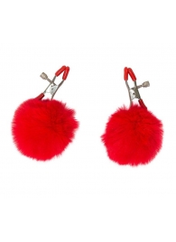 Зажимы на соски Angelic с красными меховыми шариками - Lola Games - купить с доставкой в Воронеже