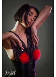 Зажимы на соски с красным пухом Euphoric - Lola Games - купить с доставкой в Воронеже