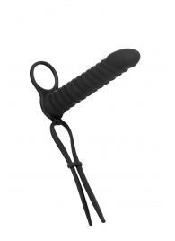 Черная вибронасадка для двойного проникновения Rori - 17 см. - Lola Games - купить с доставкой в Воронеже