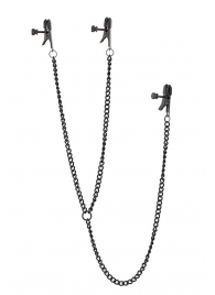 Черные зажимы на соски и клитор на цепочке DELUXE NIPPLE   CLIT CLAMPS - Dream Toys - купить с доставкой в Воронеже
