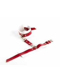 Бело-красные оковы из натуральной кожи - БДСМ Арсенал - купить с доставкой в Воронеже