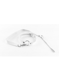 Белый чокер из натуральной кожи с поводком - БДСМ Арсенал - купить с доставкой в Воронеже