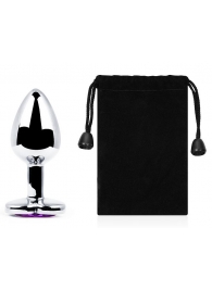 Серебристая анальная пробка с фиолетовым кристаллом-сердечком - 8 см. - Anal Jewelry Plug - купить с доставкой в Воронеже