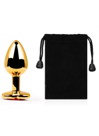 Золотистая анальная пробка с красным стразом-сердечком - 8 см. - Anal Jewelry Plug - купить с доставкой в Воронеже