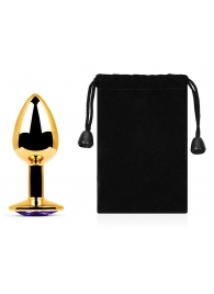 Золотистая анальная пробка с фиолетовым стразом - 7,2 см. - Anal Jewelry Plug - купить с доставкой в Воронеже