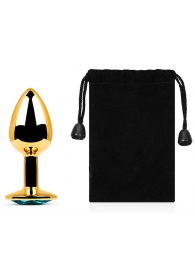 Золотистая анальная пробка с голубым стразом - 7,2 см. - Anal Jewelry Plug - купить с доставкой в Воронеже