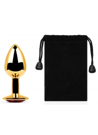 Золотистая анальная пробка с красным стразом - 7,2 см. - Anal Jewelry Plug - купить с доставкой в Воронеже