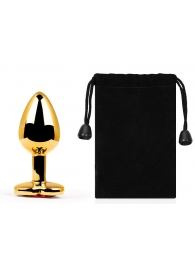 Золотистая анальная пробка с красным стразом-сердечком - 7 см. - Anal Jewelry Plug - купить с доставкой в Воронеже