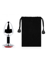 Серебристая анальная пробка с красным стразом - 7,2 см. - Anal Jewelry Plug - купить с доставкой в Воронеже