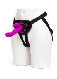 Лиловый страпон Rechargeable Vibrating Strap-On Harness Set - 17,6 см. - Happy Rabbit - купить с доставкой в Воронеже