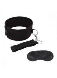 Черный ошейник с длинным поводком Collar and Leash Set - Lux Fetish - купить с доставкой в Воронеже