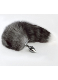 Серебристая анальная пробка с серым хвостиком - Sitabella - купить с доставкой в Воронеже