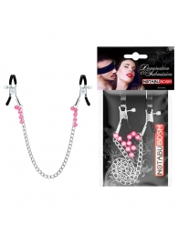 Оригинальные зажимы на соски с розовыми бусинками и цепочкой - Notabu - купить с доставкой в Воронеже