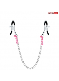 Оригинальные зажимы на соски с розовыми бусинками и цепочкой - Notabu - купить с доставкой в Воронеже