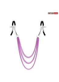 Оригинальные зажимы на соски с тройной розовой цепочкой - Notabu - купить с доставкой в Воронеже