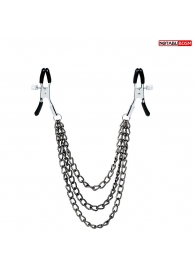 Оригинальные зажимы на соски с тройной короткой цепочкой - Notabu - купить с доставкой в Воронеже