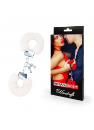 Белые меховые наручники на сцепке с ключиками - Notabu - купить с доставкой в Воронеже