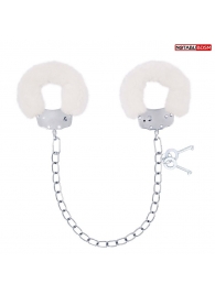 Белые меховые оковы на сцепке с ключиками - Notabu - купить с доставкой в Воронеже