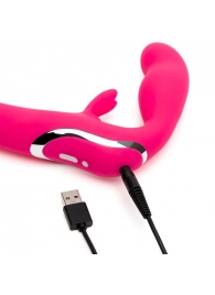 Ярко-розовый безремневой страпон Rechargeable Vibrating Strapless Strap-On - Happy Rabbit - купить с доставкой в Воронеже