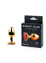 Золотистая анальная пробка с малиновым кристаллом-сердечком - 7 см. - Anal Jewelry Plug - купить с доставкой в Воронеже