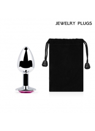 Серебристая анальная пробка с малиновым кристаллом - 7,2 см. - Anal Jewelry Plug - купить с доставкой в Воронеже