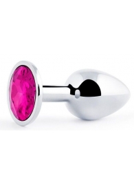 Серебристая анальная пробка с малиновым кристаллом - 7,2 см. - Anal Jewelry Plug - купить с доставкой в Воронеже