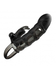 Черная закрытая насадка с подхватом мошонки и стимулятором клитора - 19,2 см. - Baile - в Воронеже купить с доставкой