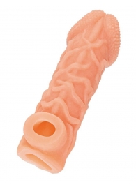 Телесная закрытая насадка с венками Cock Sleeve Size S - 13,8 см. - KOKOS - в Воронеже купить с доставкой