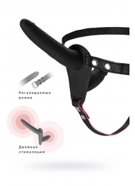 Черный страпон на ремнях с вагинальной пробкой - 15 см. - ToyFa - купить с доставкой в Воронеже