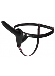 Черный страпон на ремнях с вагинальной пробкой - 15 см. - ToyFa - купить с доставкой в Воронеже