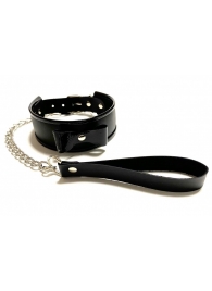 Черный ошейник с поводком из эко-кожи - БДСМ Арсенал - купить с доставкой в Воронеже