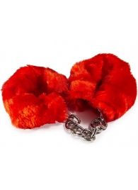 Наручники с красным искусственным мехом - Vulgar - купить с доставкой в Воронеже