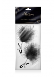 Зажимы на соски с черными пуховыми кисточками Sweet Caress Feather Nipple Clumps - Sweet Caress - купить с доставкой в Воронеже